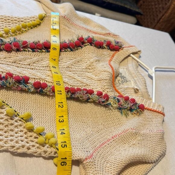 ANTHROPOLOGIE Angel Of The North Sweater Sz S Pom Poms‎ Fringe Long
Sleeves BOHO - Picture 9 of 11